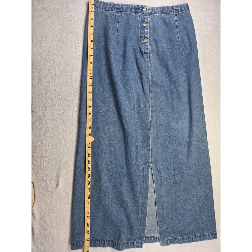 Eddie Bauer Vintage Y2K 90s Long Denim Skirt Petite 8 Button Front Midi Jean - Picture 6 of 7